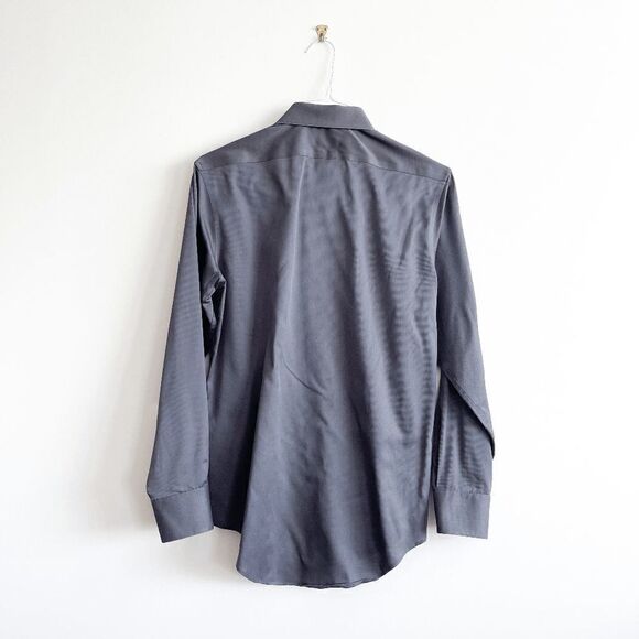 Calvin Klein Mens Slim Fit Dress Shirt Button Non-Iron Stripes Dark Gray Neck15 - Picture 2 of 8